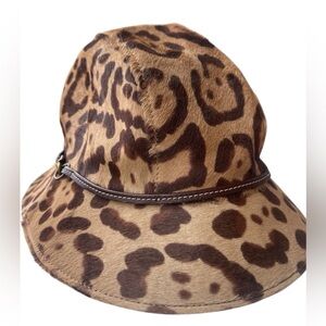 Coach Leopard Print Fedora in Calf Hair & Leather Trim